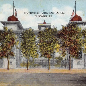 Entrée du parc d'attractions Riverview Chicago Illinois carte postale 1908
