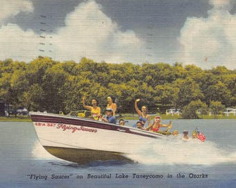 Linnen ansichtkaart Speedboot Lake Taneycomo Ozarks Missouri 1950