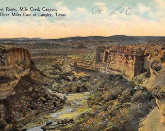 Mile Creek Canyon Sunset Railroad Route Langtry Texas 1910c postcard