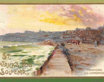 Seaside Tramore County Waterford St Patrick's Day Irish Ireland 1910 postcard