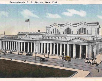 Pennsylvania Railroad Station Depot New York City 1920s postcard