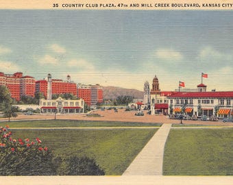 Country Club Plaza Kansas City Missouri 1940s linen postcard