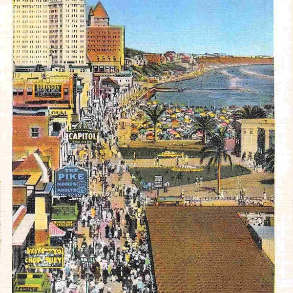 East Seaside Boulevard Long Beach California 1940s linen postcard