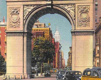 Washington Arch New York City 1950s linen postcard