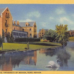 Carte postale en lin 1959 Manzanita Lake Reno NV de l'Université du Nevada