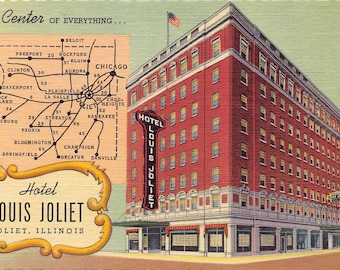Hotel Louis Joliet Illinois 1940s linen postcard