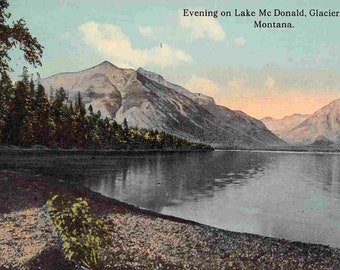 Evening Lake McDonald Glacier National Park Montana 1910s postcard