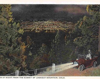 Denver at Night from Lookout Mountain Colorado 1920s postcard