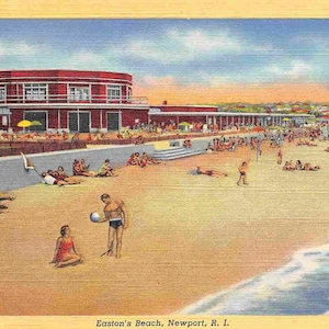 Carte postale en lin d'Eastons Beach Newport Rhode Island des années 40