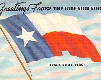 Texas State Flag Greetings From The Lone Star State 1940s linen postcard