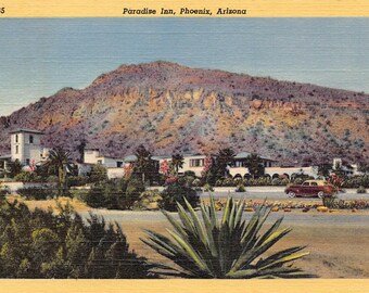 Paradise Inn Hotel Phoenix Arizona 1940s linen postcard