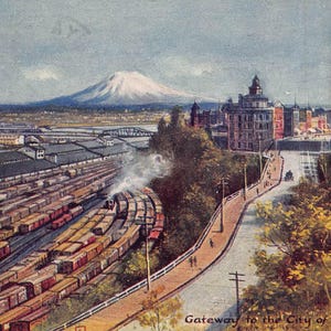 Porte d'entrée de la ville de Mountain Rail Yard Tacoma Washington 1910 Carte postale Tuck