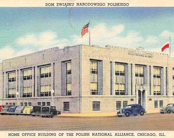 Polish National Alliance Fraternal Society Chicago Illinois 1950s linen postcard
