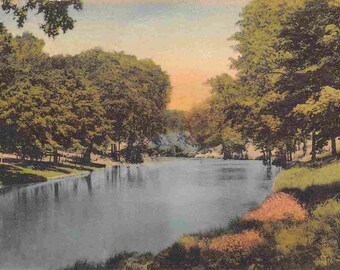 Wolf Pit Lake Mattituck Long Island New York 1951 handcolored postcard