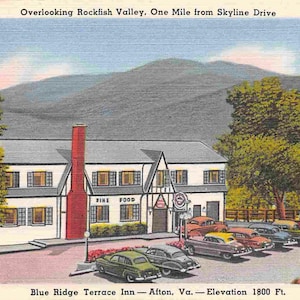 Blue Ridge Terrace Inn Restaurant voitures Rockfish Valley Afton Virginie 1950 Carte postale en lin