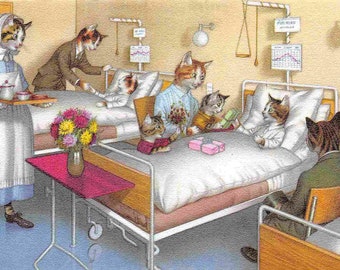 Dressed Cats Patient Nurse Bed Family Visiting Hours Hospital Mainzer postcard 4879