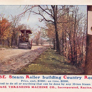 J I Case Steam Roller Tractor Engine Racine Wisconsin 1910s advertising postcard