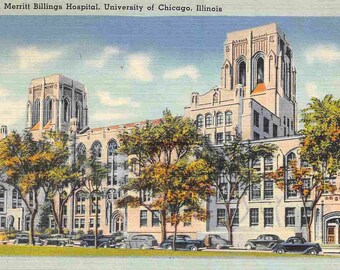 Billings Hospital University Chicago Illinois 1940s linen postcard