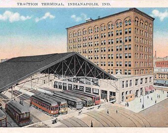 Streetcar Traction Terminal Depot Indianapolis Indiana 1920s postcard