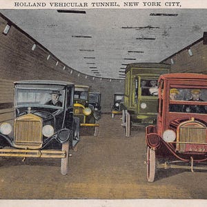 Holland Motor Tunnel Interior Cars Truck New York City NY 1930 postcard