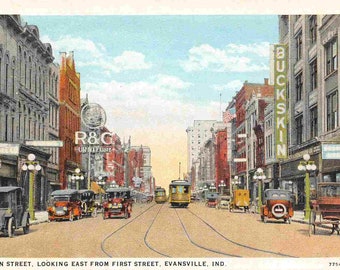 Main Street East from First Street Evansville Indiana 1920s postcard