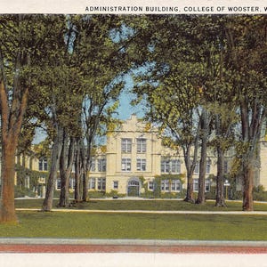 Wooster College Schulleitungs-Gebäude Wooster Ohio 1930er Jahre Postkarte