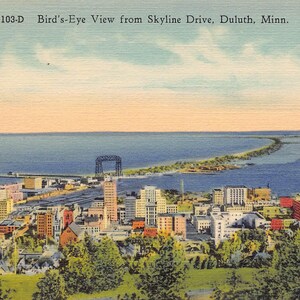 Panorama de Skyline Drive Duluth, Minnesota, carte postale en lin des années 40