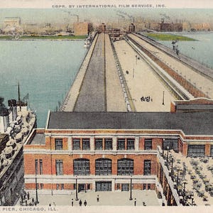 Cartolina Phostint del Great Lakes Steamer Municipal Navy Pier di Chicago, Illinois, anni '10