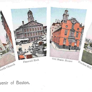 Boston Multi View Old North Church Faneuil Hall Old State House Bunker Hill Monument Massachusetts 1905c cartolina
