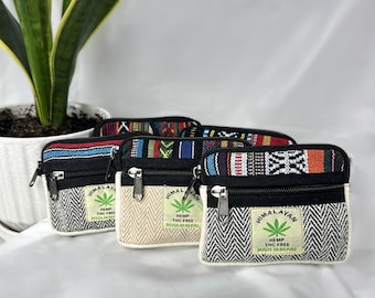 Handmade Hemp Rectangle Coin Purse- Eco friendly small wallet, travel zipper pouch, Boho minimalist gift for men/women
