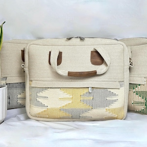 Handmade Hemp Cotton Laptop Bag, laptop Shoulder Bag Fits 16-inch Computers - Compatible with MacBook, HP, Dell