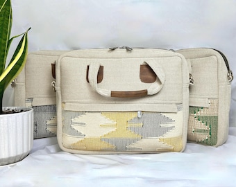 Handmade Hemp Cotton Laptop Bag, laptop Shoulder Bag Fits 16-inch Computers - Compatible with MacBook, HP, Dell