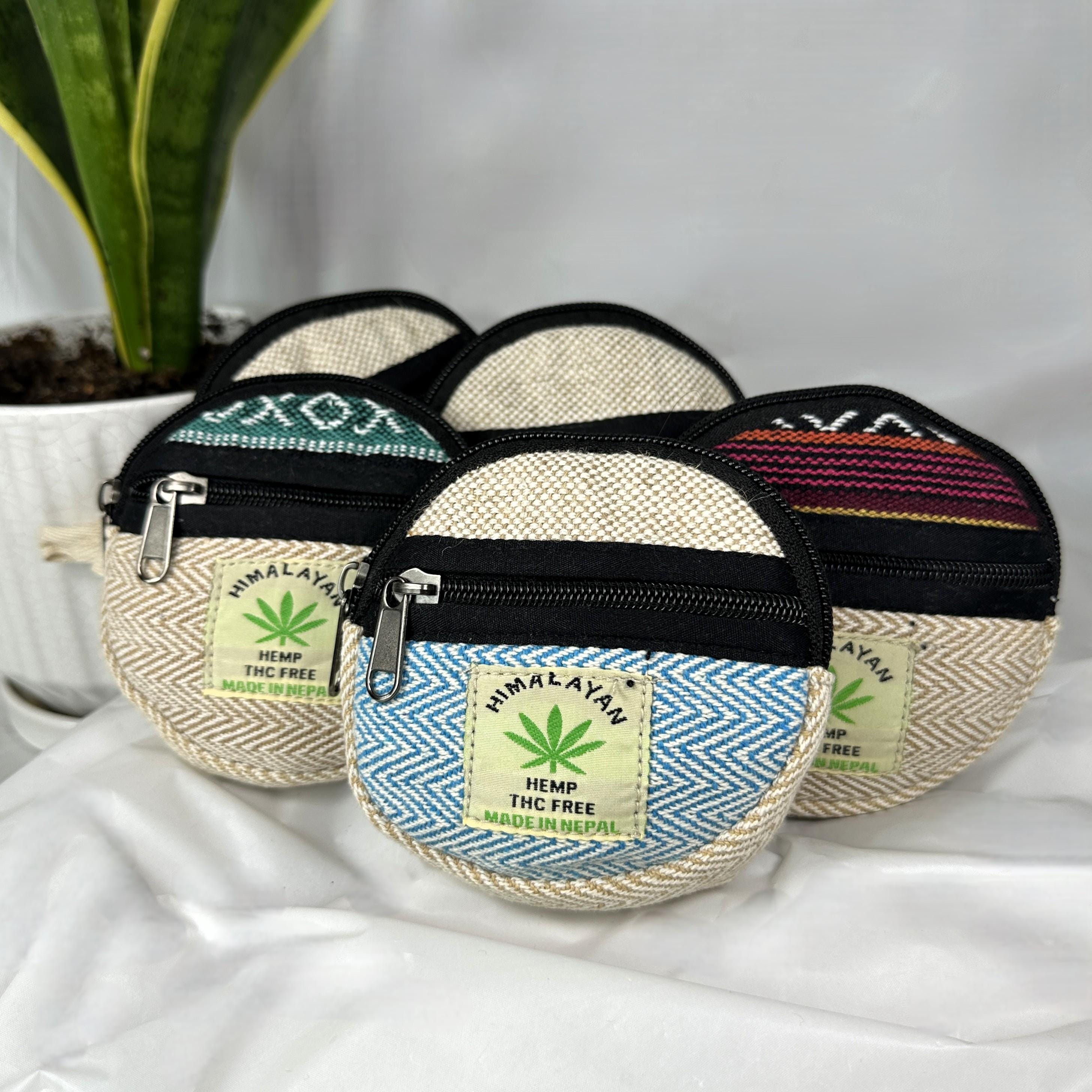 Handmade Hemp Round Coin Purse- Eco friendly small wallet, travel zipper pouch, Boho minimalist gift for men/women