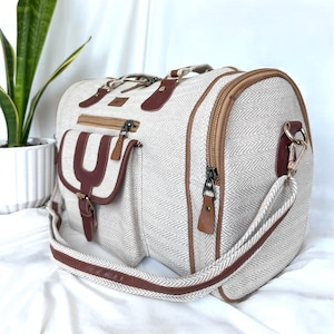 Handmade Hemp Cotton Weekender Duffle Bag: Leather Accents, Eco-Friendly Travel