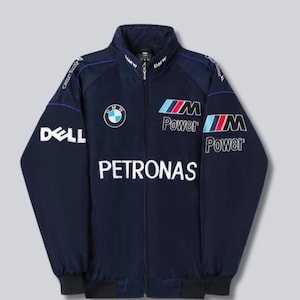 Y2K F1 Bomber Jacket – Vintage Motorsport Racing Jacket with Logo Accents | Unisex Retro Style for Men & Women