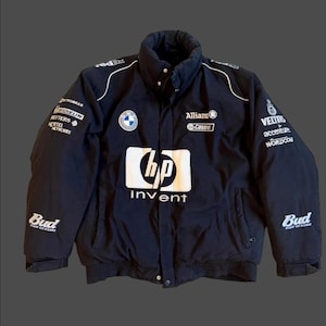 Y2K F1 Bomber Jacket – Vintage Motorsport Racing Jacket with Logo Accents | Unisex Retro Style for Men & Women