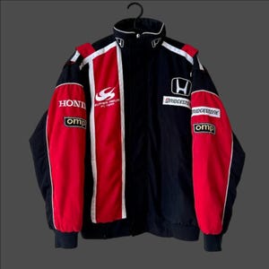 Y2K F1 Bomber Jacket – Vintage Motorsport Racing Jacket with Logo Accents | Unisex Retro Style for Men & Women