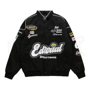 Y2K F1 Bomber Jacket – Vintage Motorsport Racing Jacket with Logo Accents | Unisex Retro Style for Men & Women