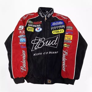 Y2K F1 Bomber Jacket – Vintage Motorsport Racing Jacket with Logo Accents | Unisex Retro Style for Men & Women
