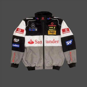 Y2K F1 Bomber Jacket – Vintage Motorsport Racing Jacket with Logo Accents | Unisex Retro Style for Men & Women
