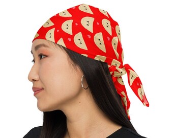 Dumpling Bandana, kawaii hair accessories, pierogi neck scarf, asian food headband, chef gift, foodie gift, dog bandana, chemo headwear, red