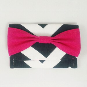 Chevron Canvas Wallet: Minimalist Card Holder with Bow