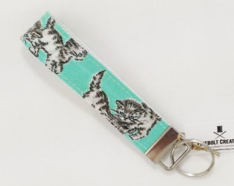 Cat Keychain keyfobs key chain wristlet kitten key fob wristlet cat gift keyring crazy cat lady cute keychains