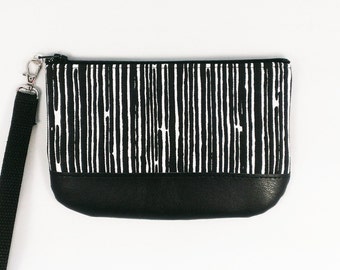 Black Wristlet stripe wristlet vegan clutch purse vegan gifts for her cellphone wristlet womens wrist wallet vegan bag small wristlet purse