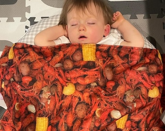 Crawfish Blanket, 2 sizes, Baby Blanket, Throw Blanket, Crawfish Boil Decorations, New Orleans, Cajun Baby, Baby Shower Gift Louisiana Decor