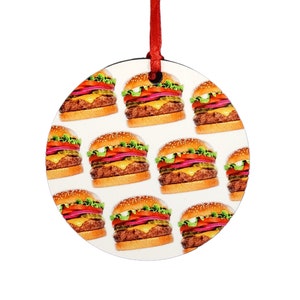 Hamburger Ornament, Funny Christmas Ornament, Burger, Food, Cheeseburger, Foodie Decoration, Chef Gifts, Stocking Stuffer, College Student