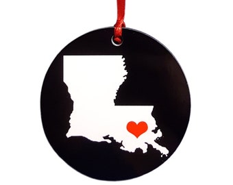 Louisiana Christmas Ornament, cajun art, cajun home decor, cajun print, nola gift, new orleans, xmas decor, decoration holiday, heart, love
