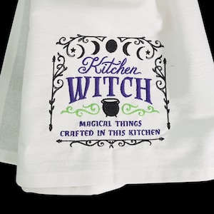 Halloween Kitchen Towel, Kitchen Witch Decor, tea towel, spooky housewarming gift, witchy vibes, goth kitchen, fall home decor, dish towel