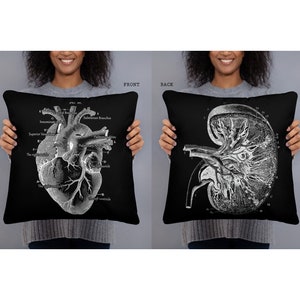 Anatomical Heart Kidney Pillow, dark academia, kidney donor, Halloween pillow, gothic home decor, goth throw pillow, anatomy, medical