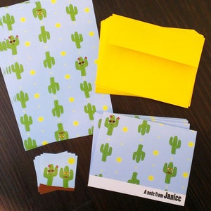 Ensemble d'écriture de lettre cactus, papeterie personnalisée, succulente kawaii, ensemble de lettres stationnaires, cartes de correspondance, cartes de voeux, cartes de remerciement, mignonnes